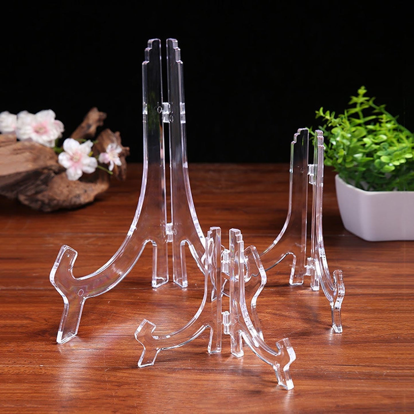 6 Pack 9 Inch Clear Plastic Easels or Stand/Plate Holders to Display Pictures or Other Items at Weddings, Plate Stands for Home Decoration, Birthdays, Tables