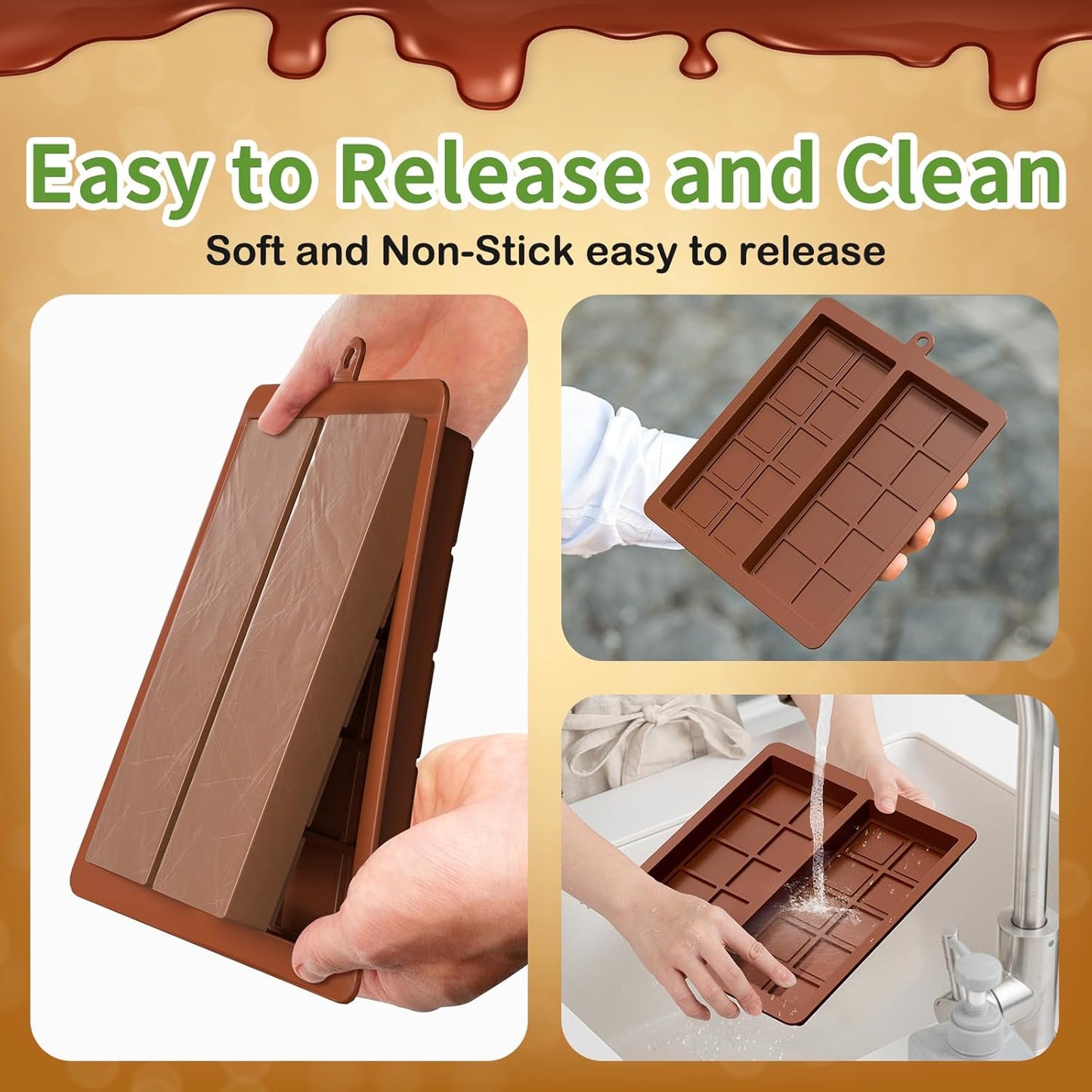 Chocolate Bar Mold,2 Pack 2 in 1 Dubai Chocolate Molds and Scraper for Stuffed Bar,Deep Large and Thick Chocolate Candy Bar Mold for Filling Knafeh Pistachio Kit