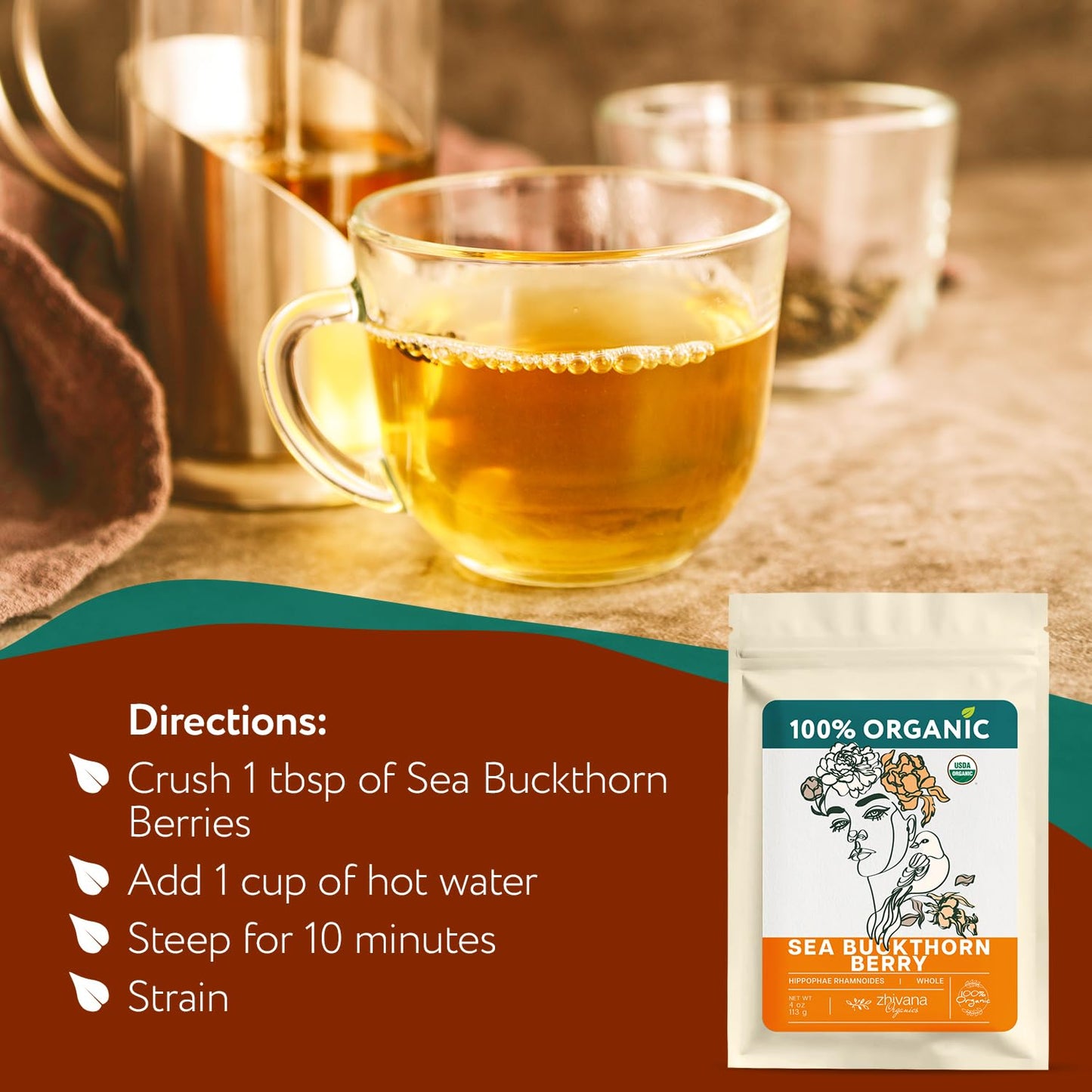 Super Value Pack - Organic Sea Buckthorn Berry Tea 5 LB - Seabuckthorn, Seaberry, Espino Amarillo