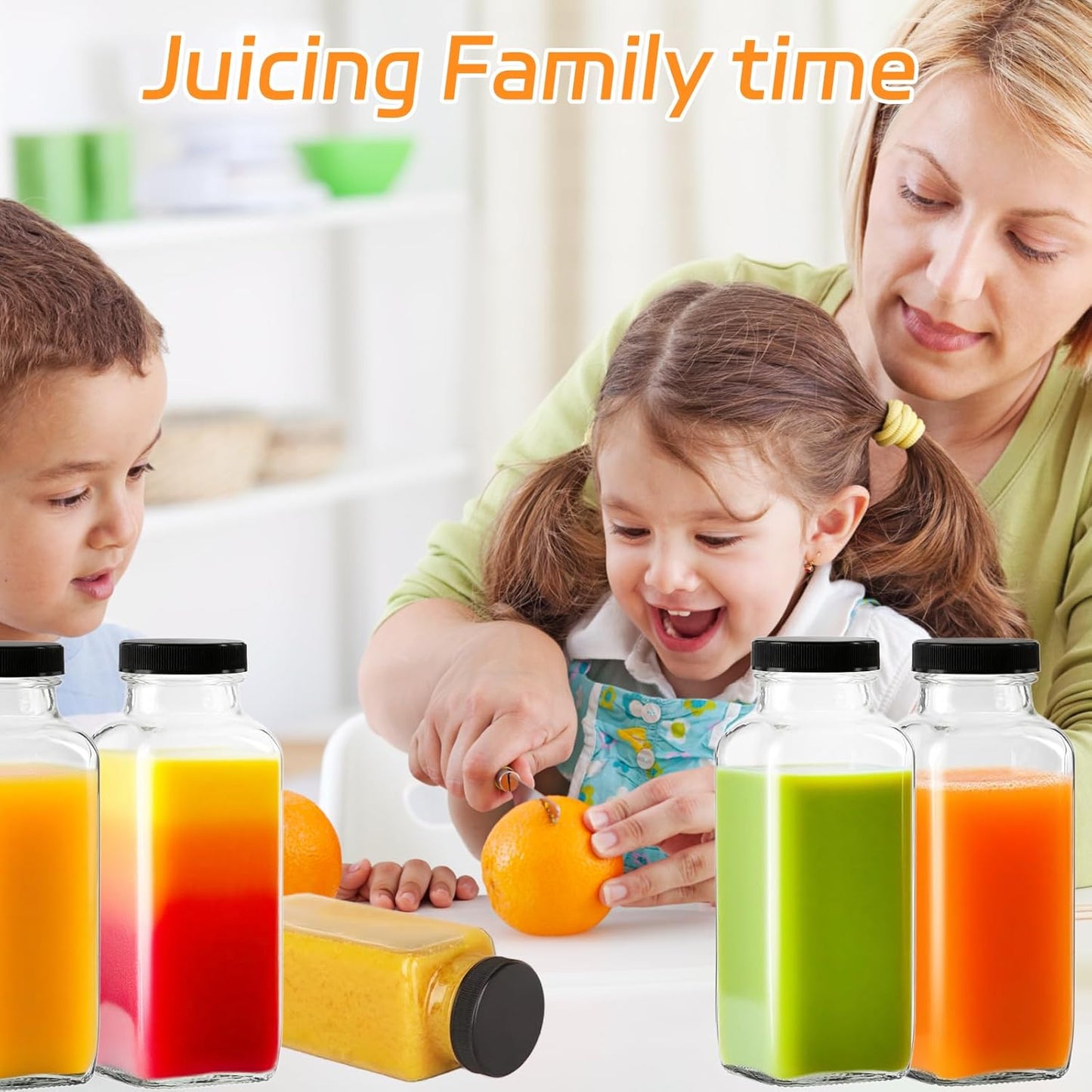 12 Pack 8oz Glass Juice Bottles with Lids, 250ml Reusable Glass Juicing Bottles, Square Drinking Jars Drink Containers with Caps for Water, Milk, Ginger, Kombucha, Beverages