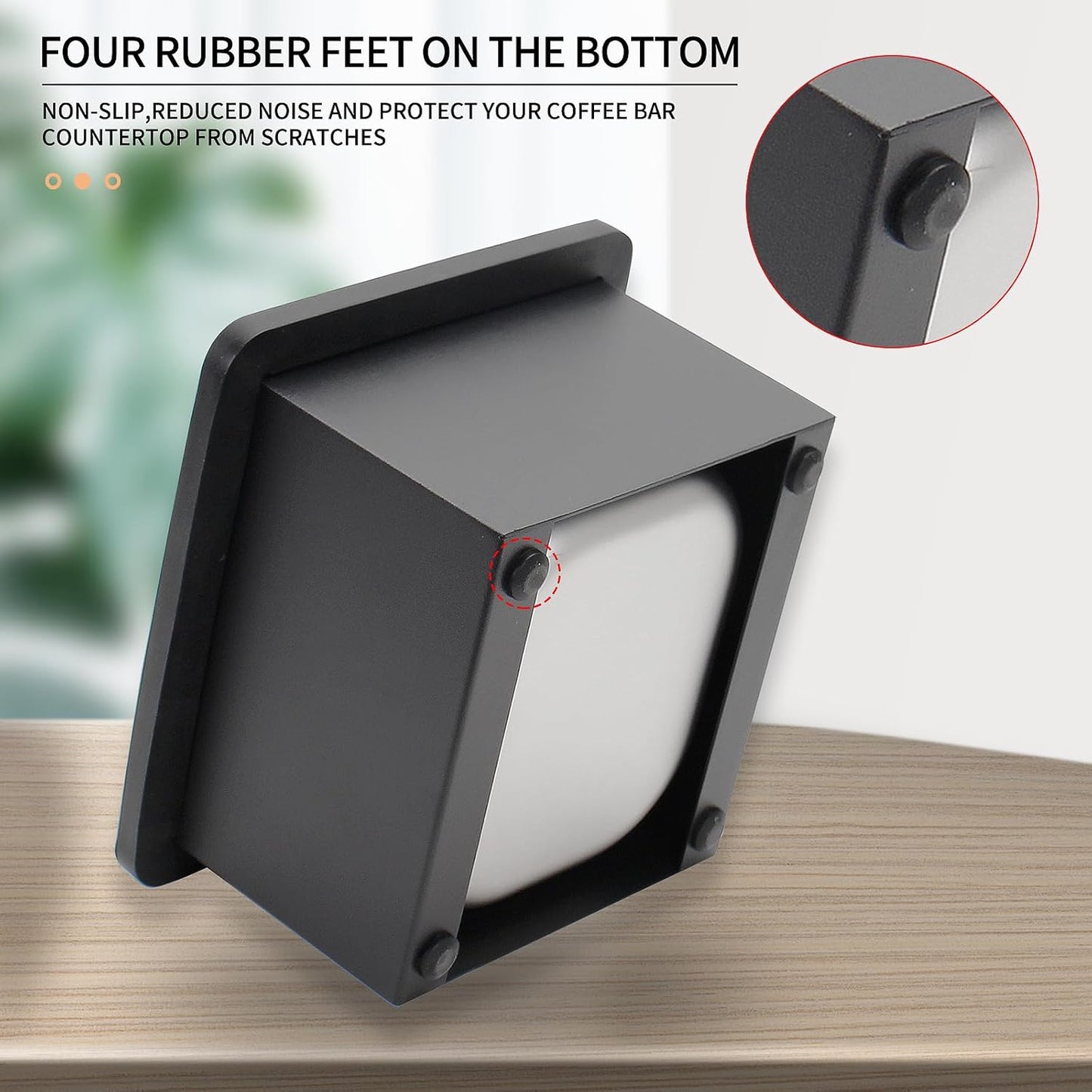 Espresso Knock Box,Stainless Steel Coffee Pucks Container, with Steel Holder and Noise Reduction Rubber Ring (7.28 x 6.8 x 4.25 inch)