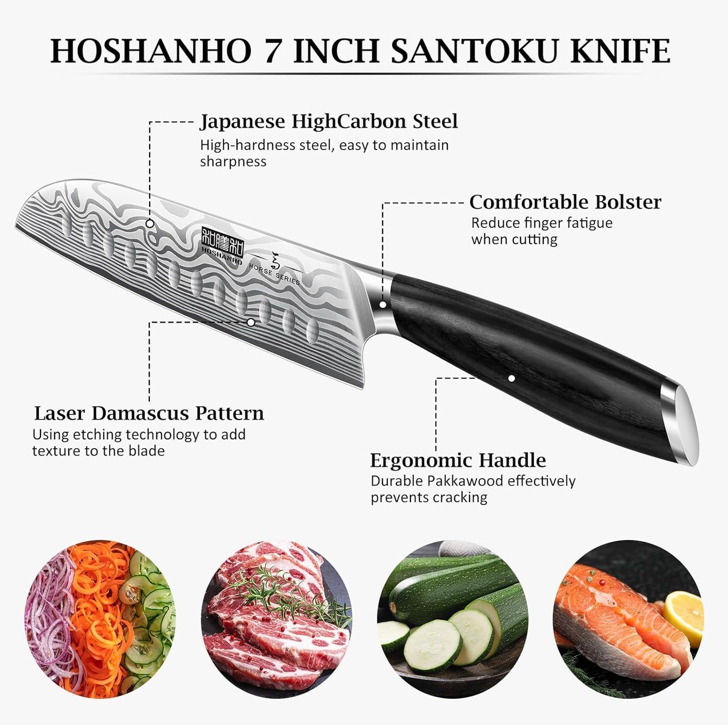 7 Inch Santoku Knife, Ultra Sharp Japanese High Carbon Powder Steel Kitchen Knife, Professional Chefs Knife with Ergonomic Handle