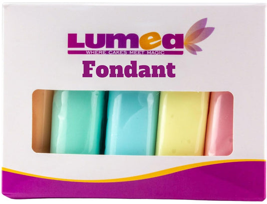 Dekozauber24 Fondant icing multipack, 5 pastel colors, 3.5oz (100g) rolled fondant per color, for cakes, cupcakes and figurines in pastel colored green, blue, pink, peach and yellow (PASTEL)