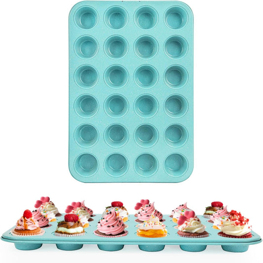 2-Pack Light Blue 24-Cup Ceramic Mini Muffin Pan – Non-Stick Muffin Tin, PFOA-Free, Healthy Baking, Perfect for Cupcakes, Breakfast Treats & Party Delights
