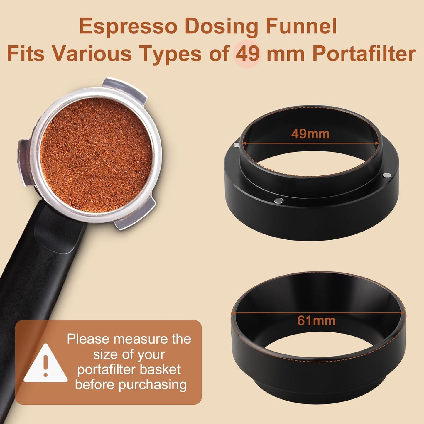 49MM Espresso Dosing Funnel With Magnetic Coffee Ring, Powder Ring Dispenser Doser for Portafilter Accessory, Espresso Distribution Tool, Coffee Tamping Manual Coffee Making Tool (Black)