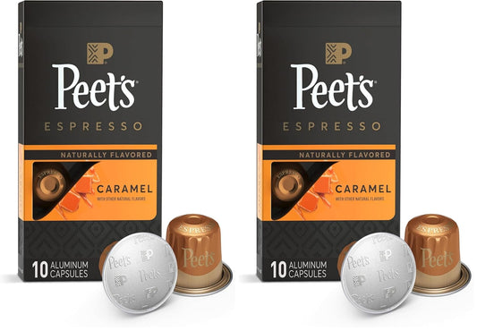 Peet's Coffee, Dark Roast Espresso Capsules Compatible with Nespresso Original Machine, Caramel 10 Count (1 Box of 10 Espresso Capsules) (Pack of 2)
