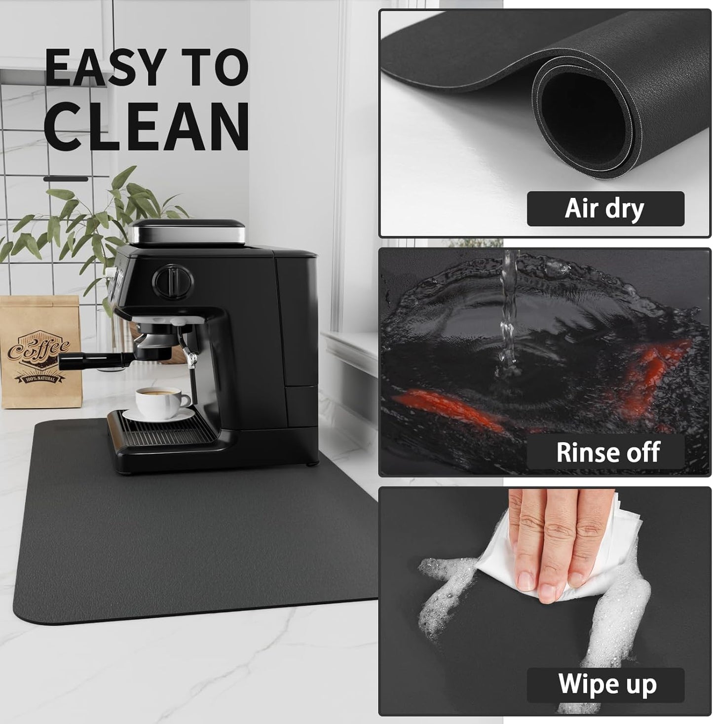 Coffee Mat - Absorbent Hide Stain Rubber Backed Dish Drying Mat for Kitchen Counter - Bar Mats for Countertops Accessories Fit Under Coffee Maker Espresso Machine