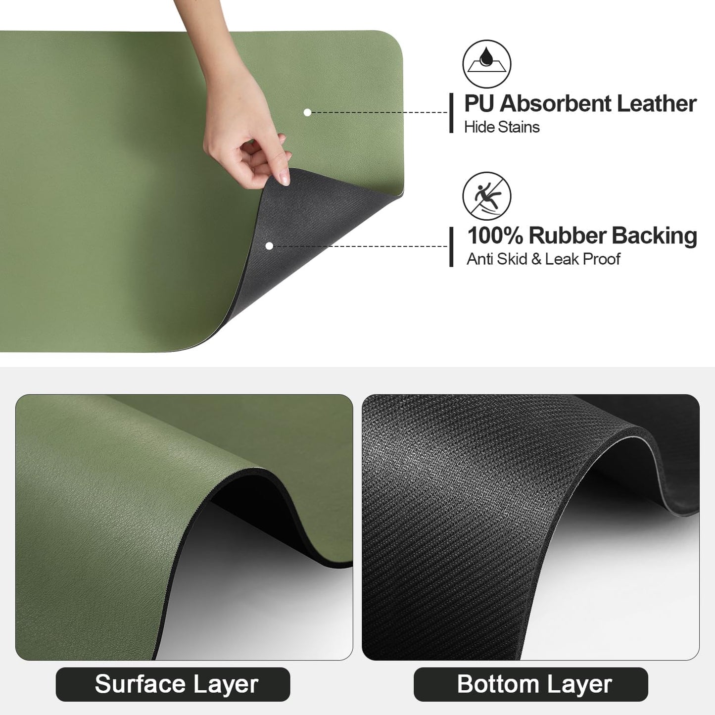 Dish Drying Mat for Kitchen Counter | Coffee Bar Mat for Countertops | Heat Resistant Drainer Mat with Non-slip Rubber Backed | Hide Stain Kitchen Absorbent Draining Mat | Green 18"x28"