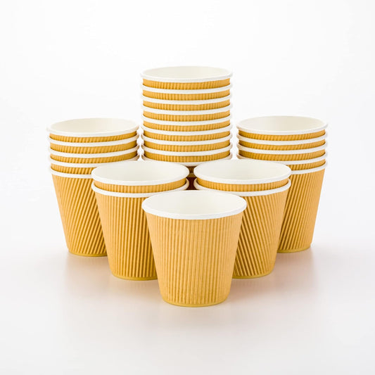 Restaurantware 8 Ounce Double Wall Disposable Coffee Cups, 25 Insulated Kraft Paper Tumblers Ripple Wall Design, Lids Available and Sold Separately, for Hot Drinks like Tea, Hot Chocolate