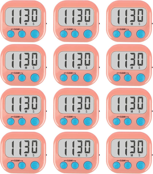 12 Pack Digital Kitchen Timers for Cooking Magnetic Timer for Cooking Loud Alarm Pink