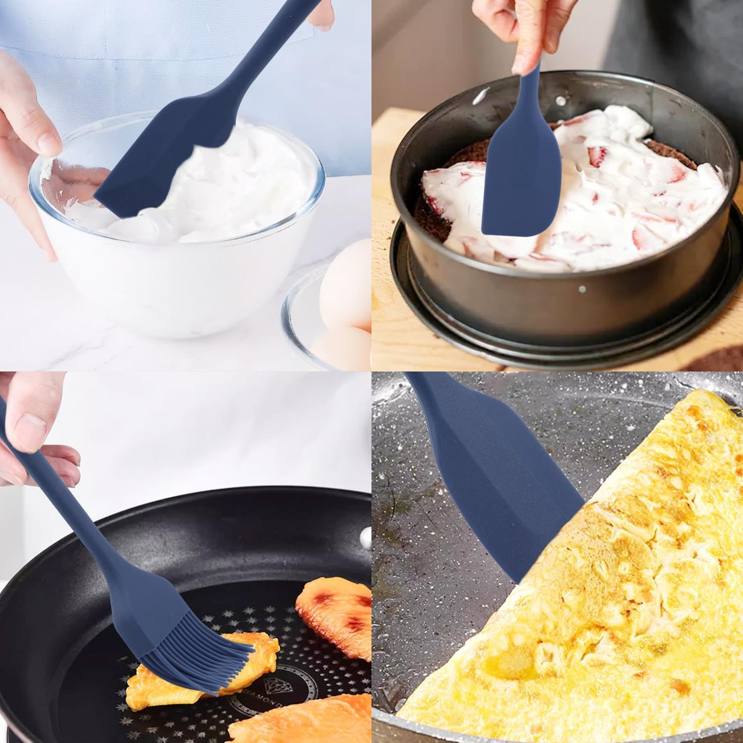 Silicone Spatulas Set, Rubber Spoon Spatula Heat Resistant Spoonula One Piece Design Seamless Spatula Non-Stick Scrapers Baking Mixing Tool (Dark Blue)