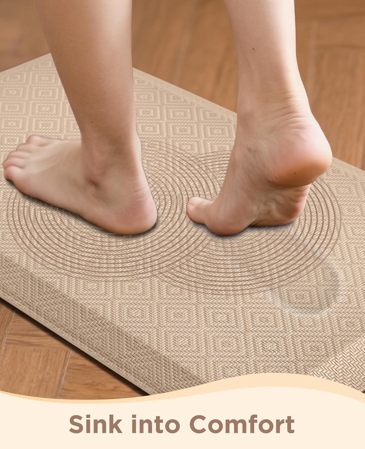 Ophanie Kitchen Mats for Floor, 3/4 inch Thick, 20x32 Anti Fatigue Cushioned Mat, Kitchen Rugs, Waterproof, Comfort Ergonomic Standing Mat for Office, Home, Sink, Beige Non-Slip Ridged Bottom