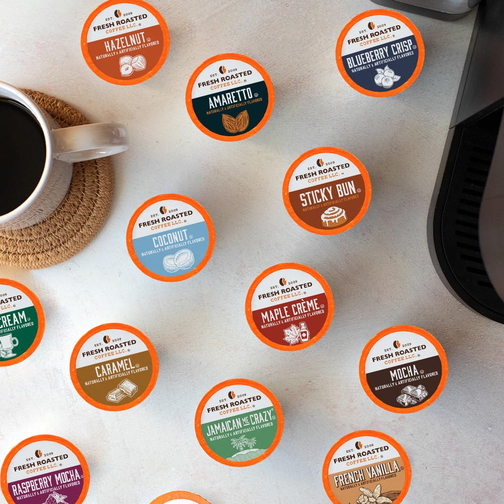 Fresh Roasted Coffee, Dynamite Dozen Flavored Variety Pack, K-Cup Compatible, 144 Count
