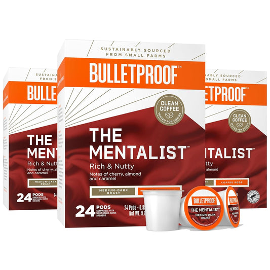 Bulletproof The Mentalist Medium-Dark Roast Single-Serve Pods, 72 Count, 100% Arabica Coffee, Clean Coffee Tested for Toxins, Packaging May Vary