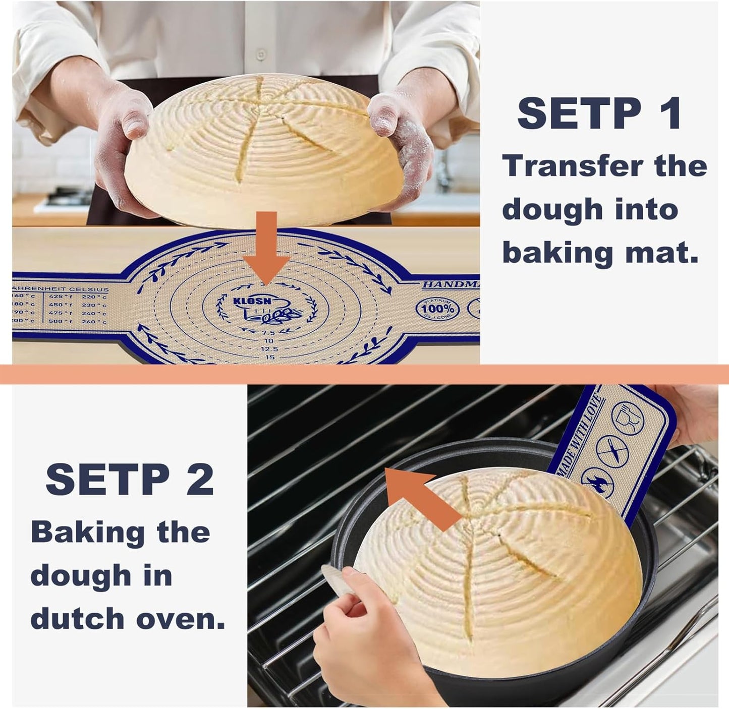 Silicone Bread Sling for Dutch Oven, 2 Pack (8" Round) – Non-Stick & 500°F Heat Resistant Sourdough Mat, Easy to Clean, Reusable Food-Grade Sourdough Slings – Fits 5 qt and up Dutch Ovens