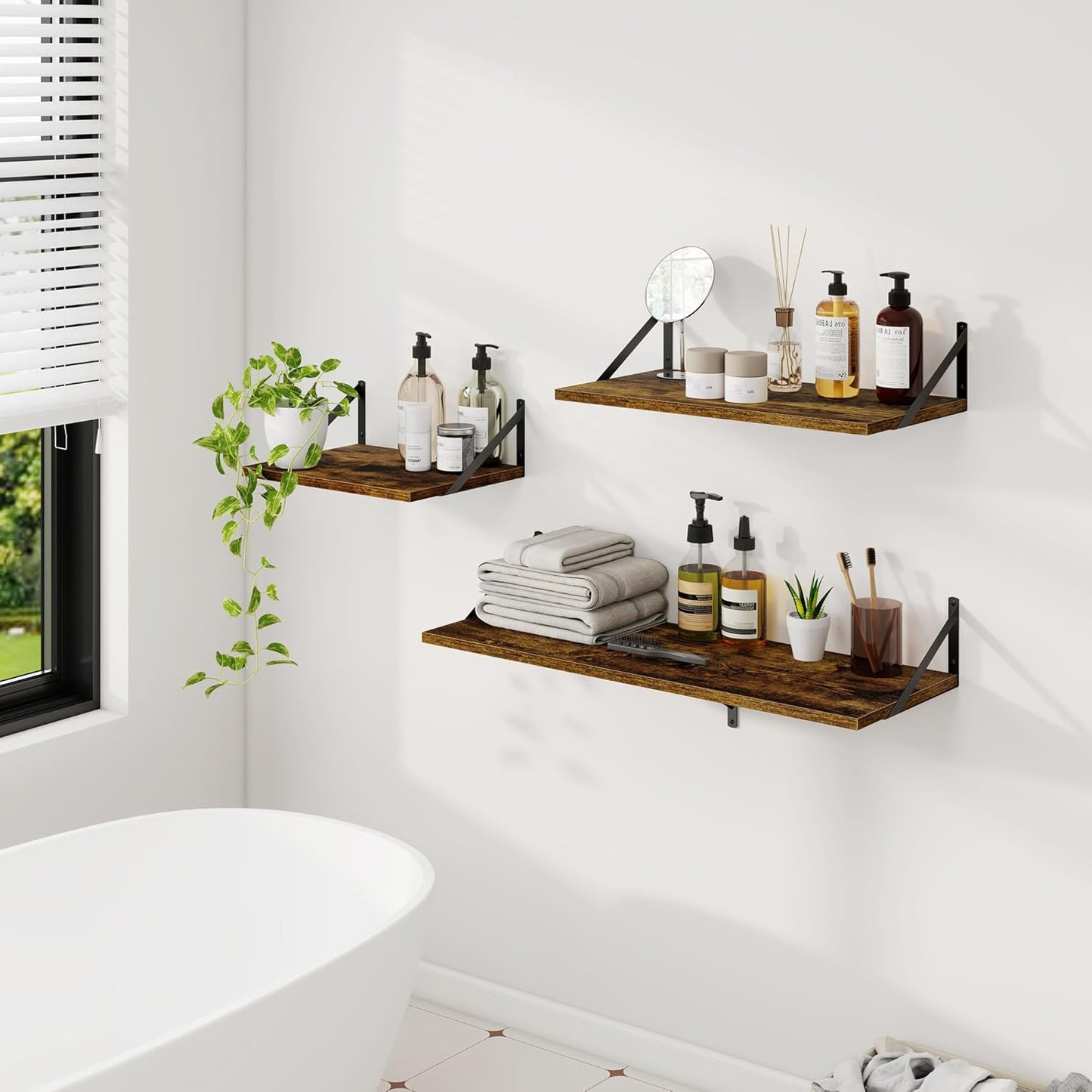 Dreamland Deep Floating Shelves for Wall, Brown Wood Wall Mounted Shelves, Large Floating Shelf 12 * 24 inchSet of 2 for Bookshelf Living Room Bedroom Home Office Bathroom