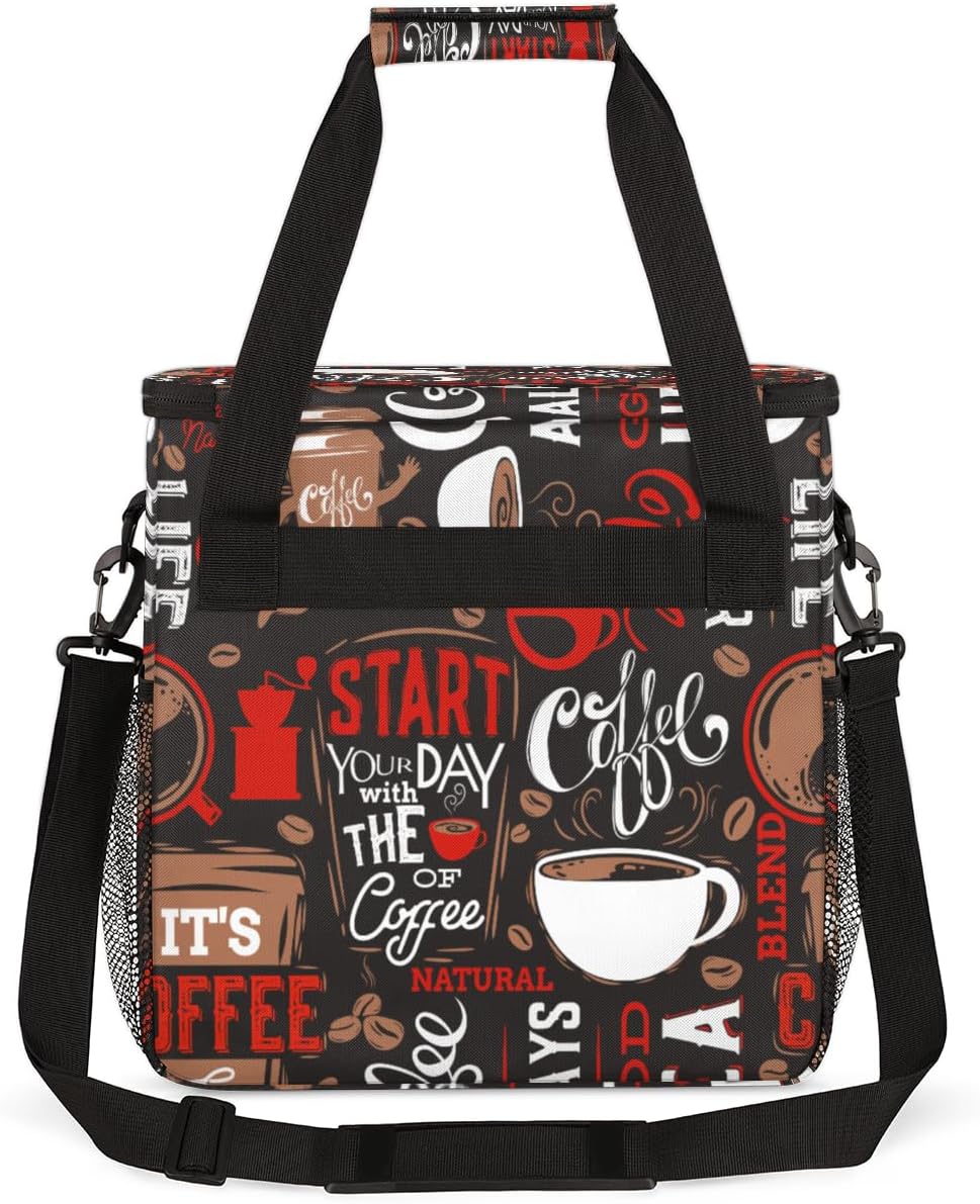 Brown and Red Coffee Cafe Coffee Maker Carring Bag Travel Carrying Storage Tote Bag Compatible with Keurig K-Mini or K-Mini Plus Portable Single Serve Coffee Brewer Case with Pockets for K-cup Pods