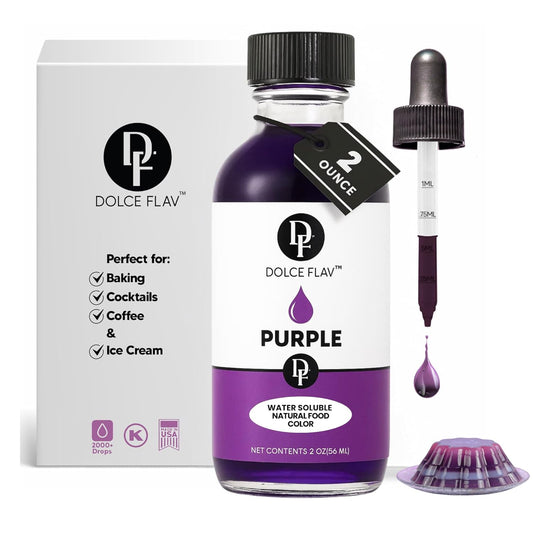 Dolce Flav Natural Purple Food Coloring – 2 oz Liquid Dye from Red Radish & Huito with Graduated Dropper | Water-Soluble | For Baking, Drinks & Frostings | Kosher | Made in USA