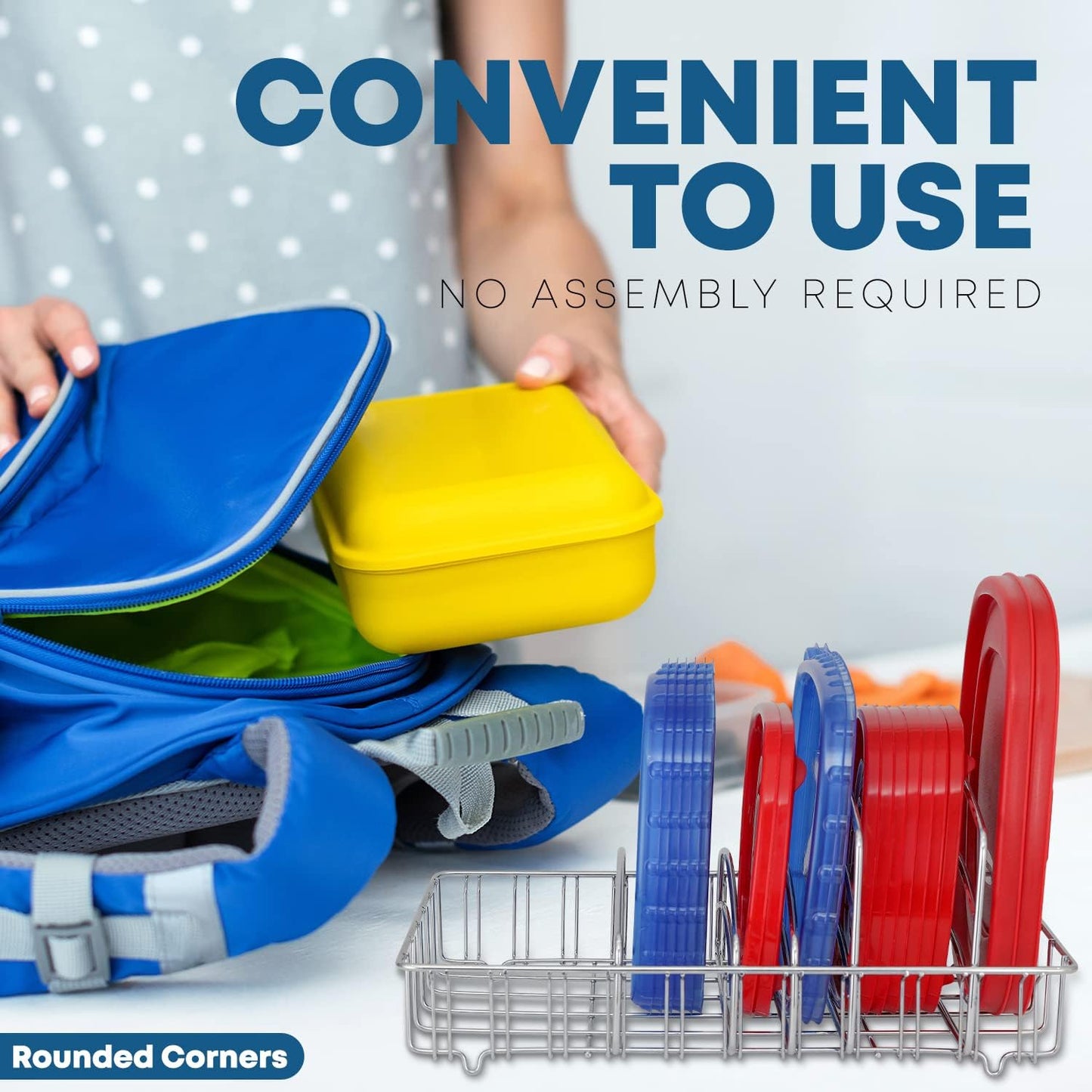 Food Container Lid Organizer - Lid Storage Holder, Large, Chrome