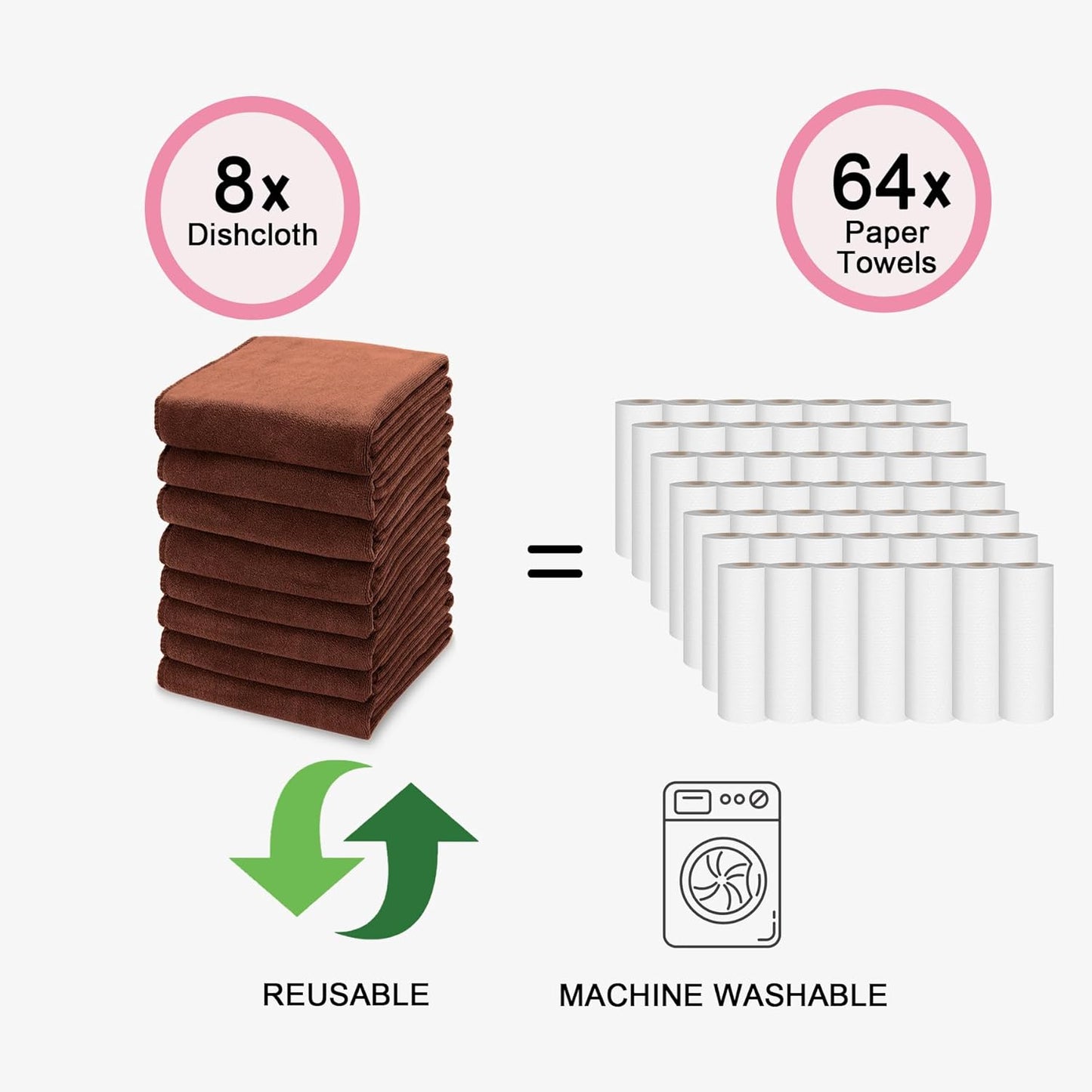 kimteny 13x28 Inches Kitchen Cloth Dish Towels, 400 GSM Premium Dishcloths, Super Absorbent Coral Velvet Microfiber Cleaning Cloths, Fast Drying Rags for Washing Dishes (8 Pack, Brown)