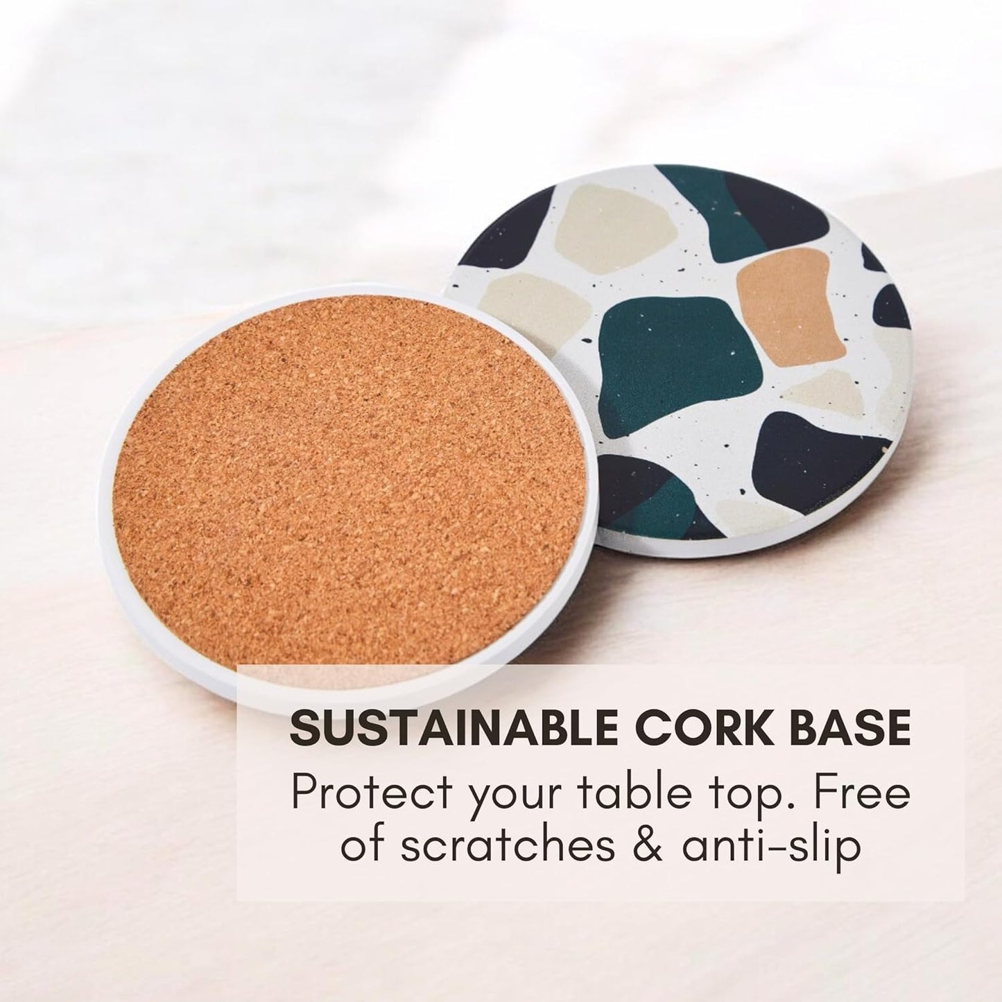 Black Terrazzo Drink Absorbent Coasters with Holder Set of 6, Ceramic Coaster for Drinks, Coffee Table Decor, Water Absorbing Stone Coaster for Drinks (Midnight)