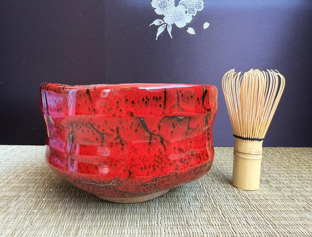 Japanese Traditional Handcrafted Matcha Chawan Tea Bowl Cup Ceremony Tableware Pottery (Tenmoku Beninagare)