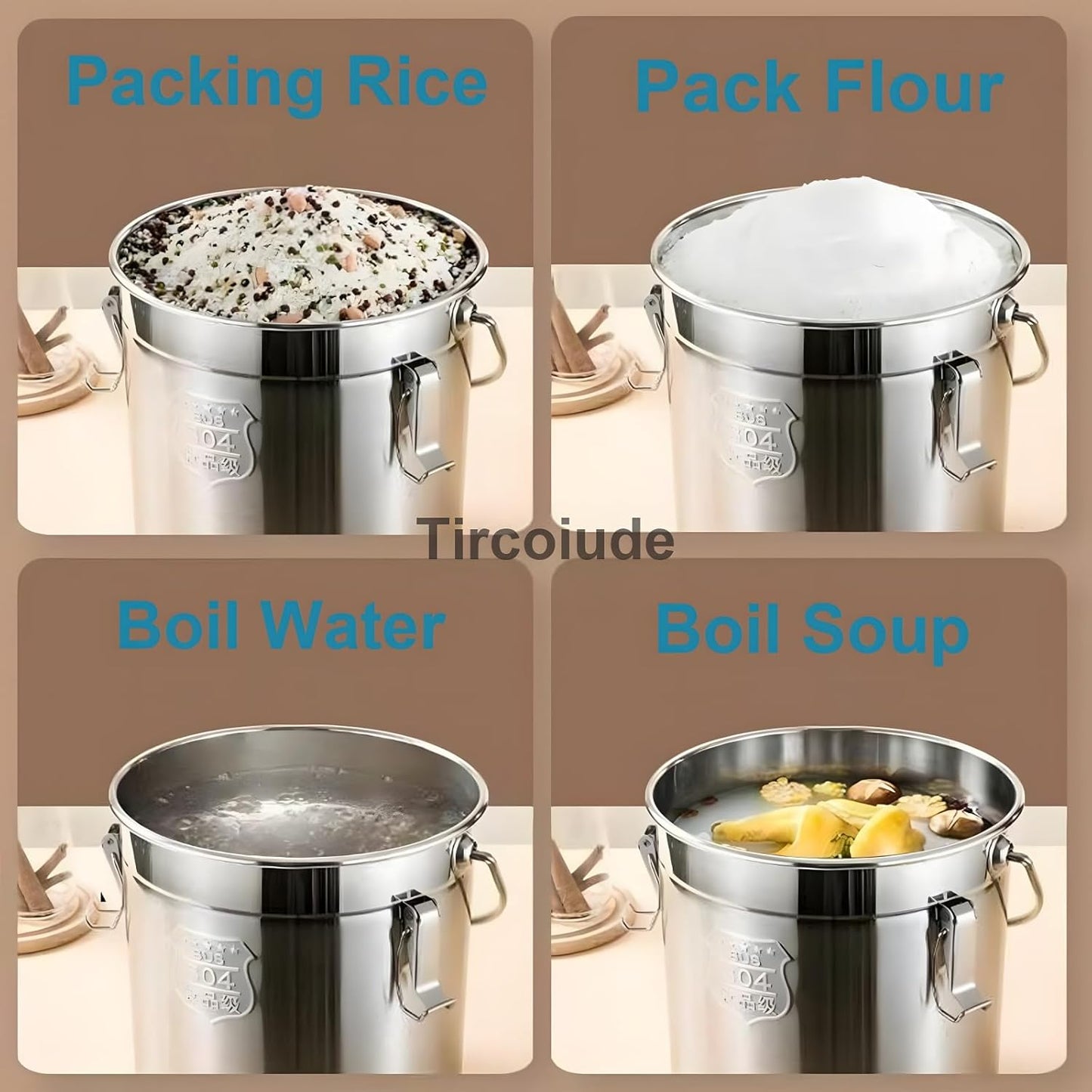 21L/5.5 Gal 304 Stainless Steel Airtight Canister for Kitchen, Metal Food Storage Containers with Lid and Sturdy Locking Clamp for Bean Flour Oil Sugar Metal Food Storage Bucket