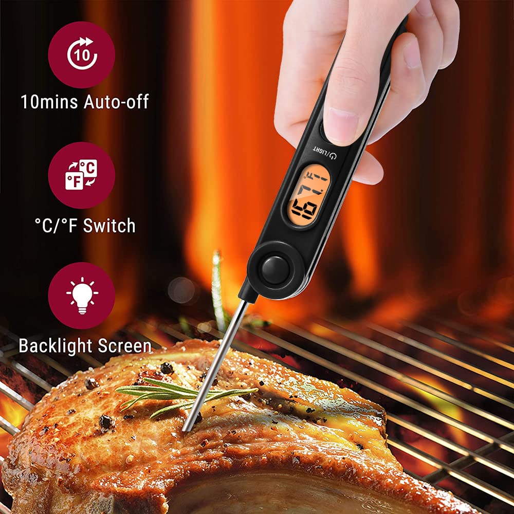 ThermoPro Digital Meat Thermometer with Temperature Indicator, Instant Read Food Thermometer with Probe and Backlight for Oil Deep Fry Smoker BBQ Grill Kitchen Candy