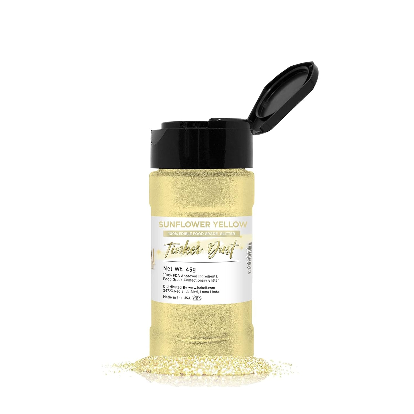 Bakell - Tinker Dust Sunflower Yellow Edible Glitter for Cakes, Cupcakes, Cake Pop and Beverages, 1x 45g Jar