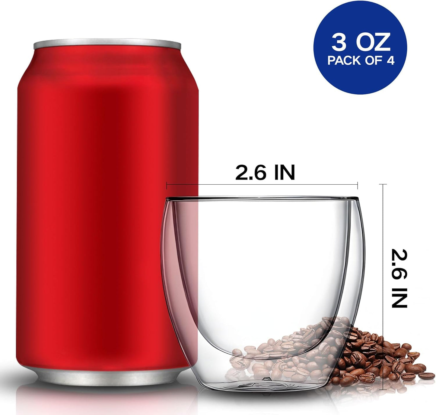 Set of 4 Double Walled Glass Coffee Mugs 3 Ounces Insulated Layer Coffee Cups Borosilicate Glass Espresso Cup for Hot Beverage,Cappuccino,Tea,Latte,Wine,Microwave Safe