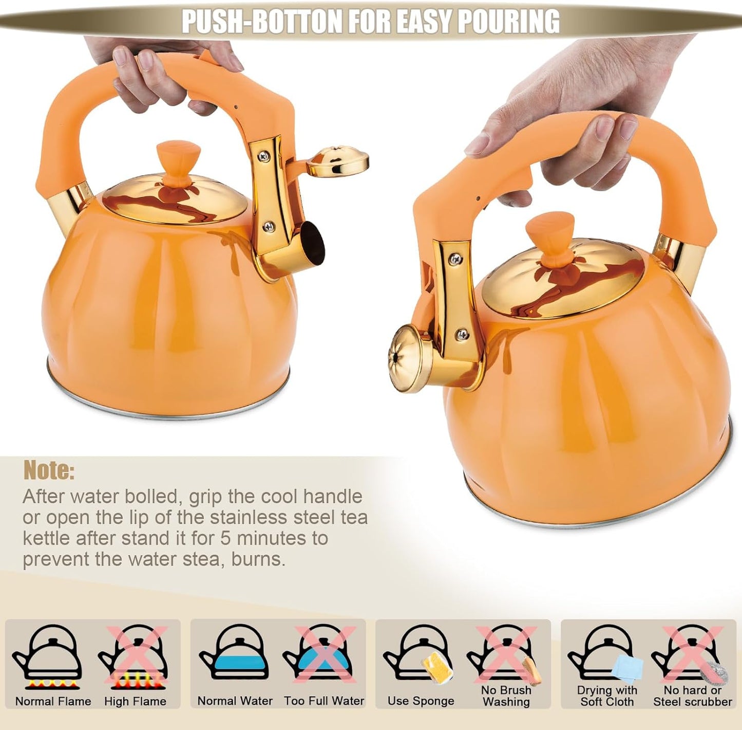 Stainless Steel Tea Kettle for Stove Top Teakettles Stovetop Whistling with Heat Proof Ergonomic Handle 2.5 Quart