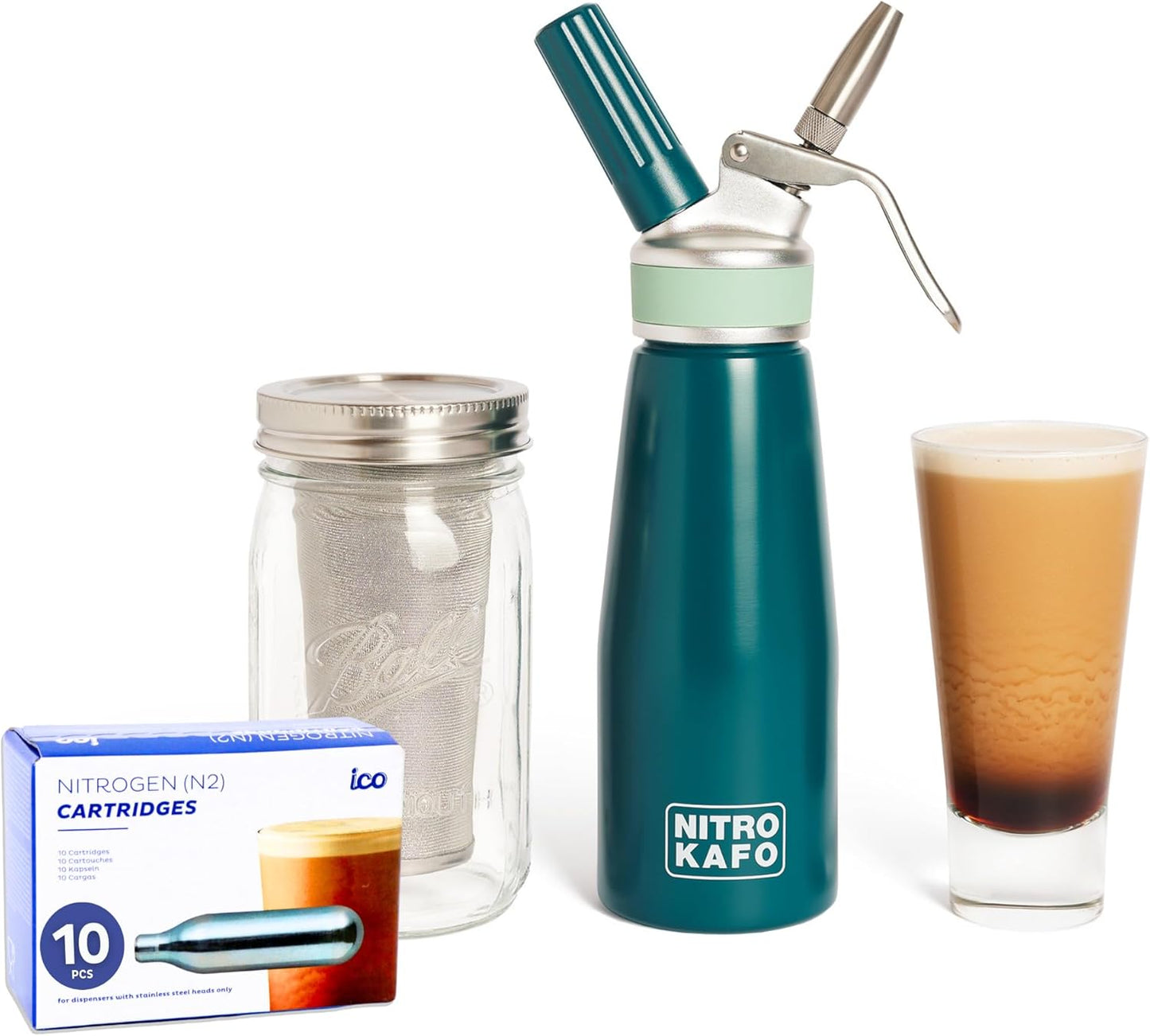 0.5L Nitro Coffee Maker, Aluminum Nitro Cold Brew Coffee Maker with Special Nitro Diffuser Nozzle & Cold Brew Maker for Making Nitro Cold Brew, 1 Pint/0.5L, Includes (10) Nitro Cartridges