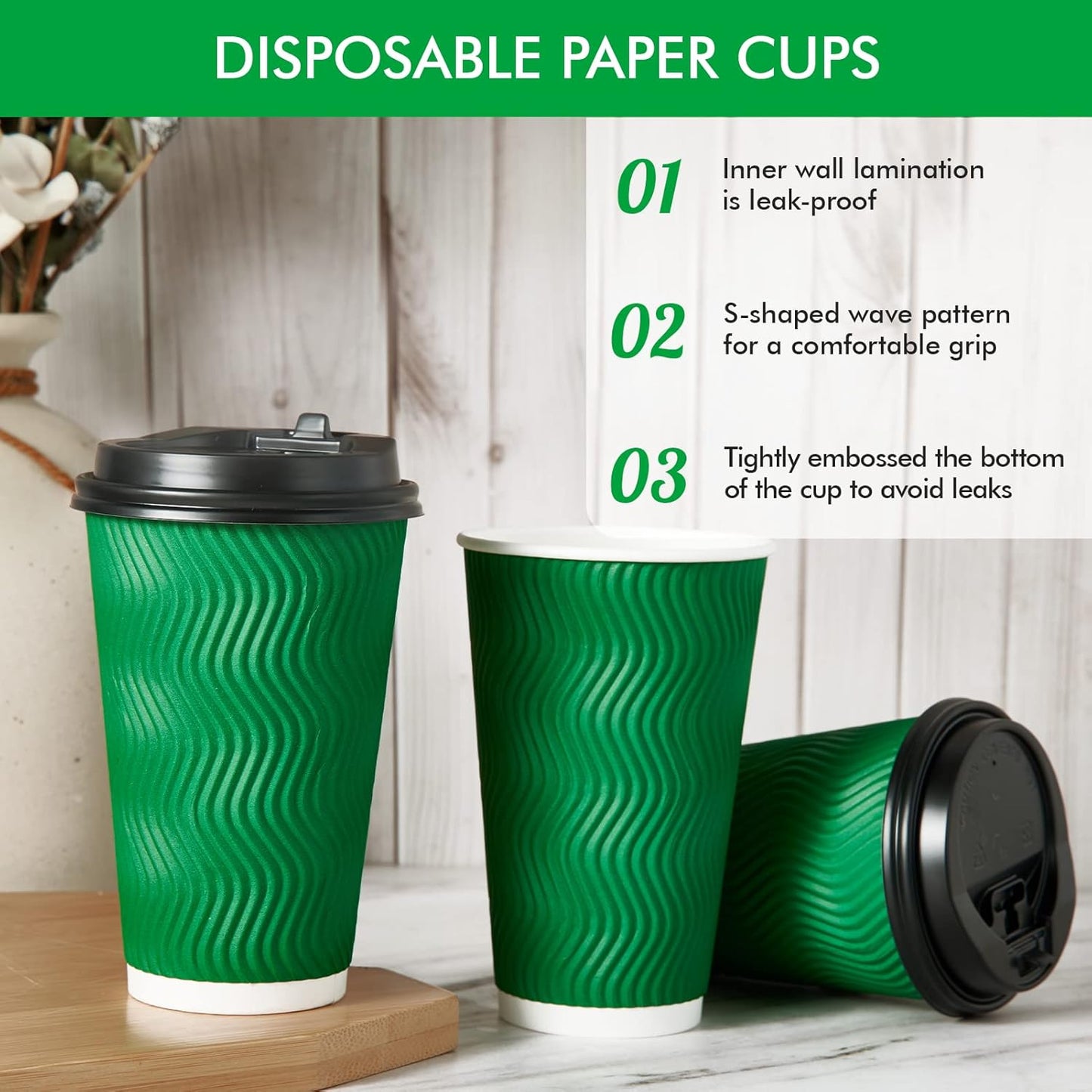 80 Count 16 OZ Coffee Cups with Lids, Insulated Ripple Wall Paper Hot Coffee Paper Cups for Hot Drinks
