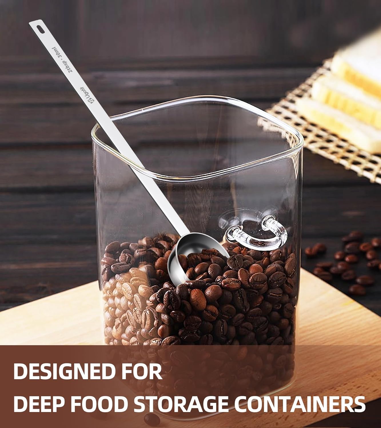 304 Stainless Steel Coffee Measuring Scoop, 9inch Long Handled 2 Tablespoon Coffee Scoop for Ground Coffee, Protein Powder, Baking, Hanging Hole