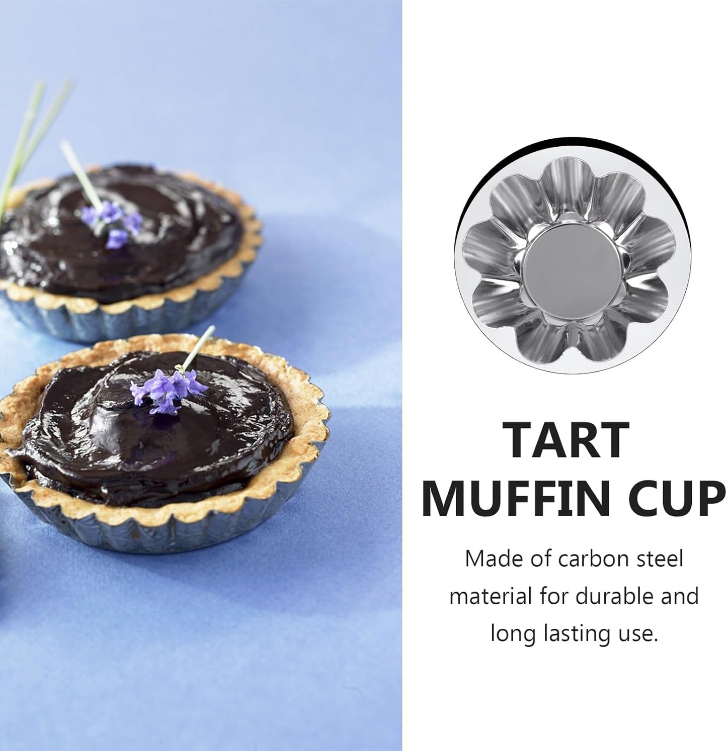 Mikinona 6pcs Stainless Steel Flower Tart Pans Non-stick Tart Muffin Cups for Baking Desserts for Cupcakes Egg Tarts and Diy Parties