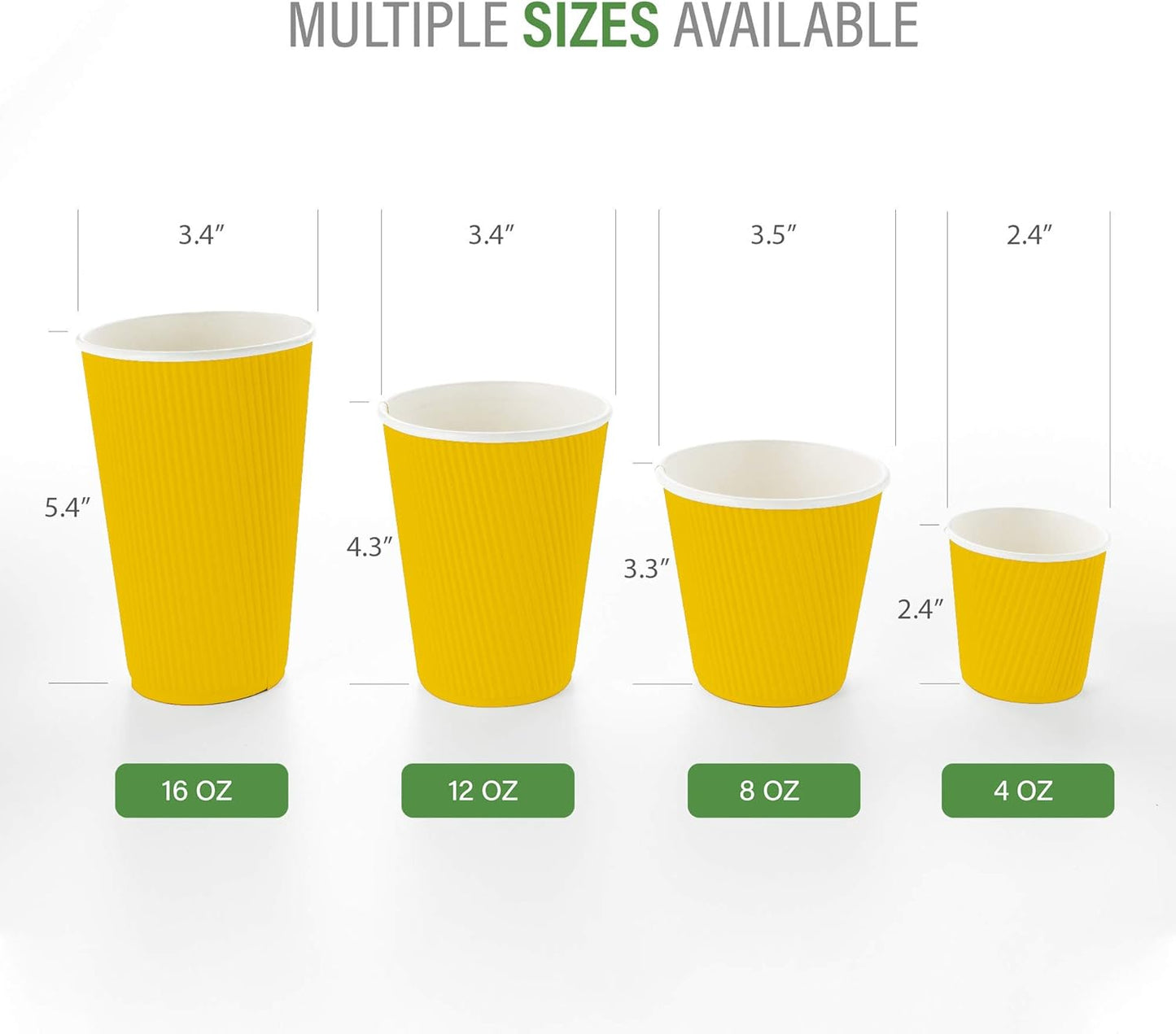 Restaurantware 16 Ounce Ripple Wall Disposable Coffee Cups, 500 Insulated Yellow Paper Tumblers with Rolled Rim Design, Lids Sold Separately for Hot Drinks like Tea, Hot Chocolate and More