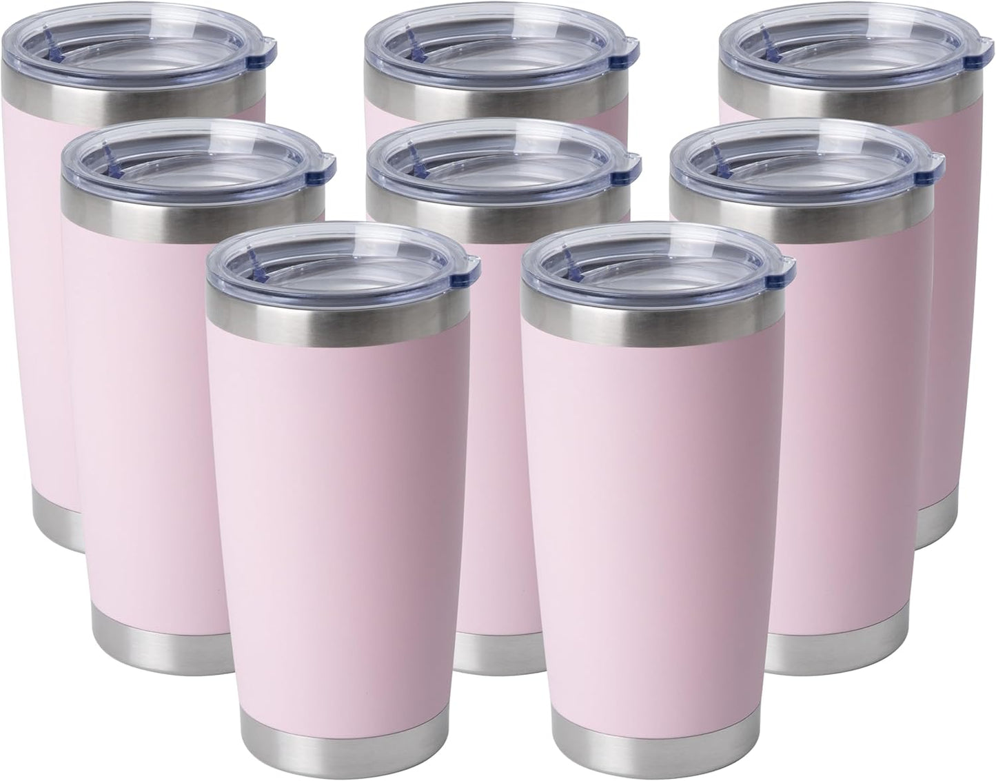 HASLE OUTFITTERS 20oz Stainless Steel Tumblers Bulk, Insulated Travel Cup with Lid, Double Wall Vacuum Coffee Mug for Cold & Hot Drinks 8 Pack, Light Pink