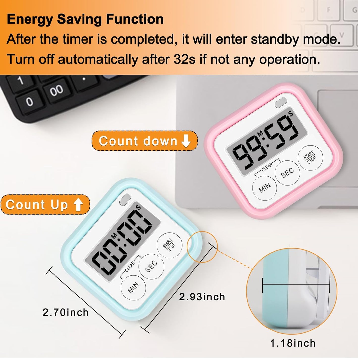 Timer, Kitchen Timers for Cooking Classroom Timer for Kids Teachers Magnetic Digital Timers 2 Pack, Pink