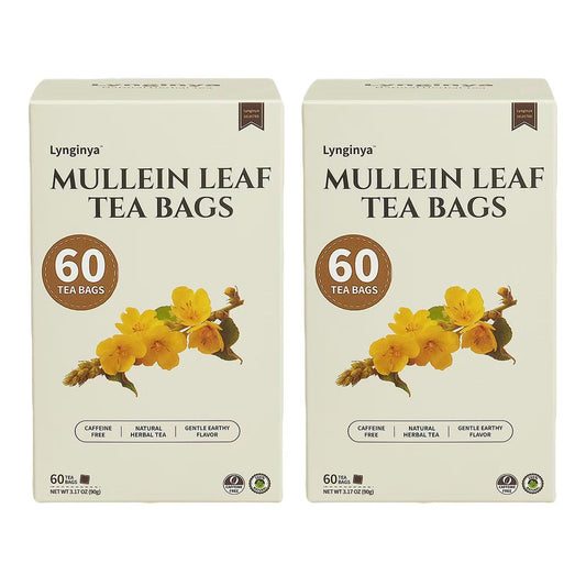 Lynginya Mullein Leaf Tea Bags, 60 Tea Bags (Pack of 2) - Premium Mullein Leaf - Natural Herbal Tea - Earthy & Mild - No Sugar & No Caffeine - Total 120 Bags