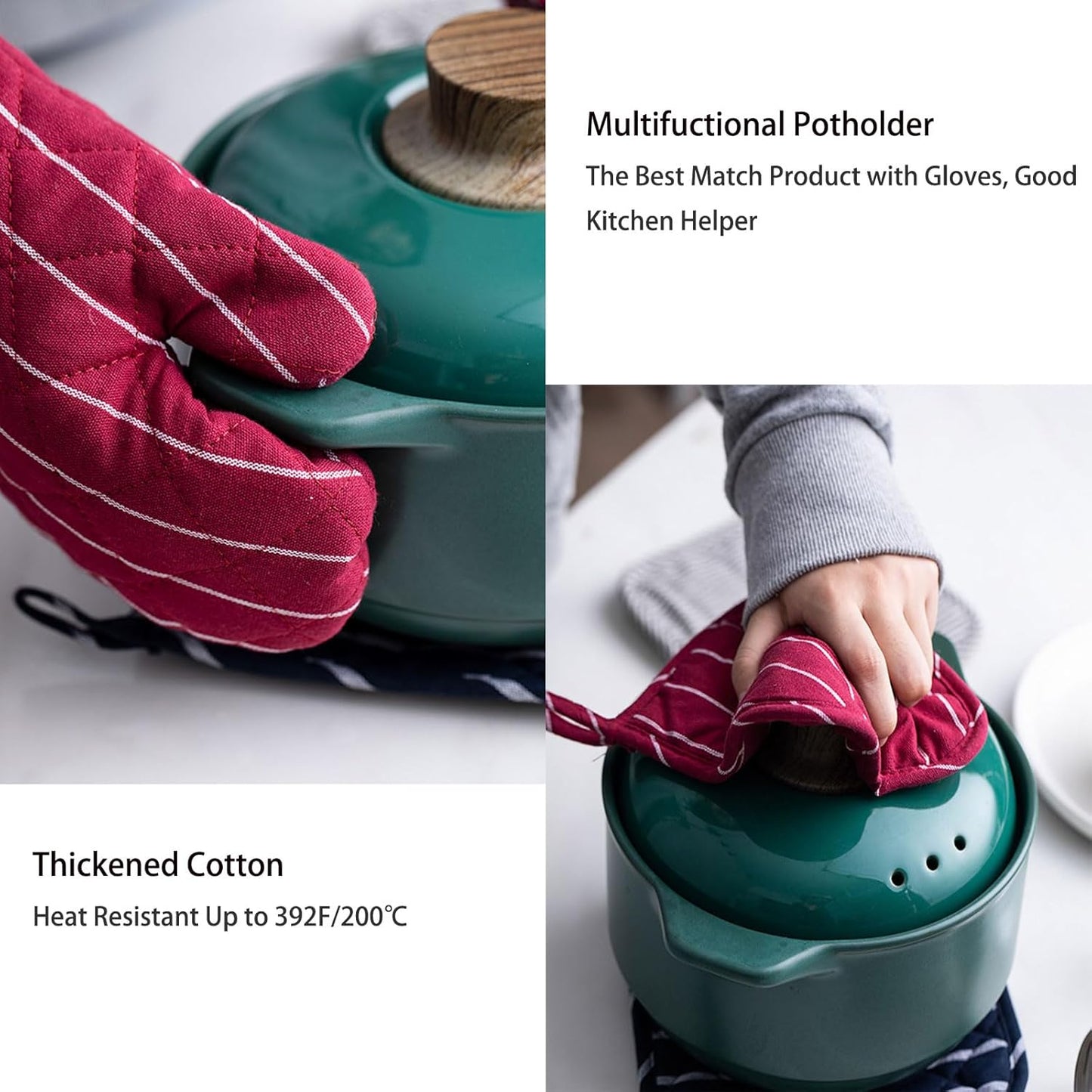 4Pcs Oven Mitts and Pot Holders, Heat Resistant Oven Mitts Set with Pothholder,Heat Resistant Microwave Gloves Safe for Baking,Cooking, BBQ (Red)