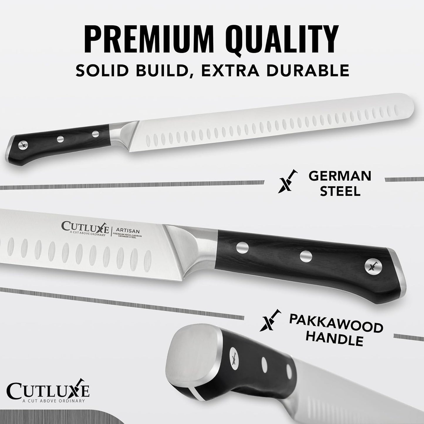 Cutluxe Slicing Carving Knife – 12" Brisket Knife, Meat Cutting and BBQ Knife – Razor Sharp German Steel, Sheath Included, Full Tang, Ergonomic Handle Design – Artisan Series