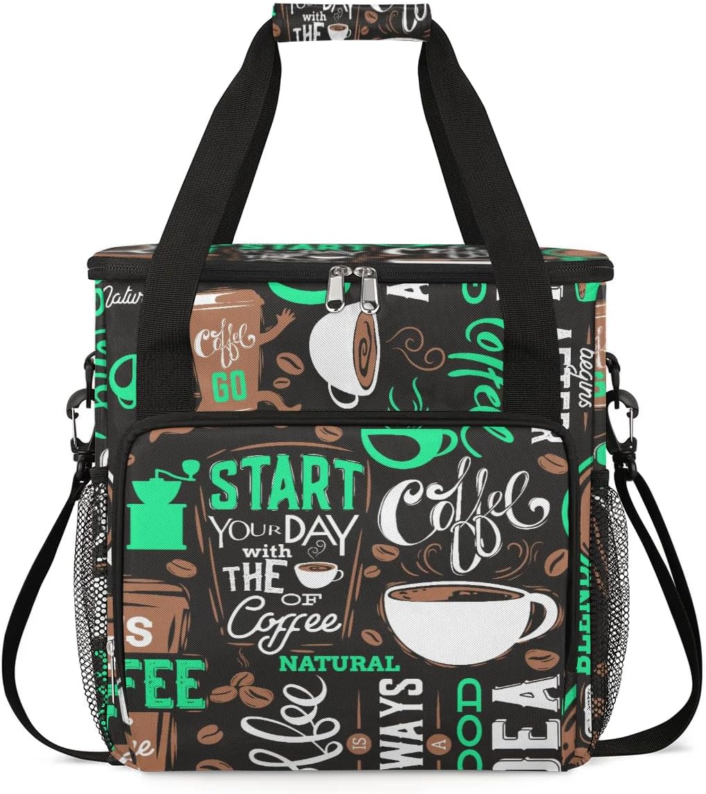 coffee cup coffee beans cyan Coffee Maker Carring Bag Travel Carrying Storage Tote Bag Compatible Portable Single Serve Coffee Brewer Case with Pockets for K-cup Pods