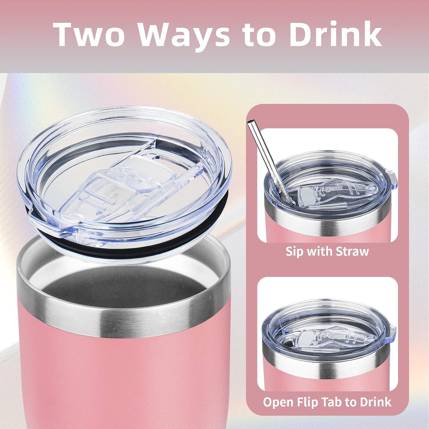 MEZMUT 20oz Coffee Tumbler with Lid and Straw Double Wall Vacuum Insulated Cup Stainless Steel Travel Mugs Insulated for Hot and Cold Leakproof Powder Coated Tumbler for Indoor and Outdoor(Pink White)