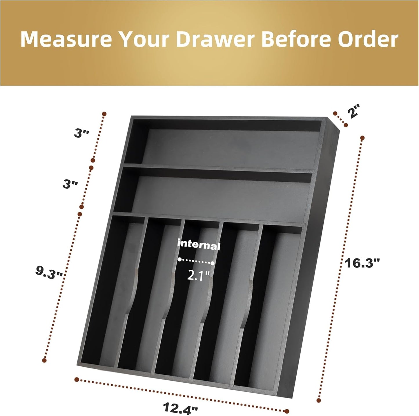 Silverware Organizer Kitchen Drawer Organizer Utensil Organizer Bamboo Silverware Holder Cutlery Organizer in Drawer Flatware Organizer Tray(7 slots, Black