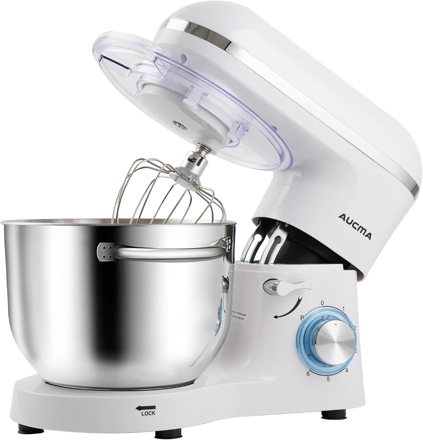 Aucma Stand Mixer,6.5-QT 660W 6-Speed Tilt-Head Food Mixer, Kitchen Electric Mixer with Dough Hook, Wire Whip & Beater (6.5QT, White)