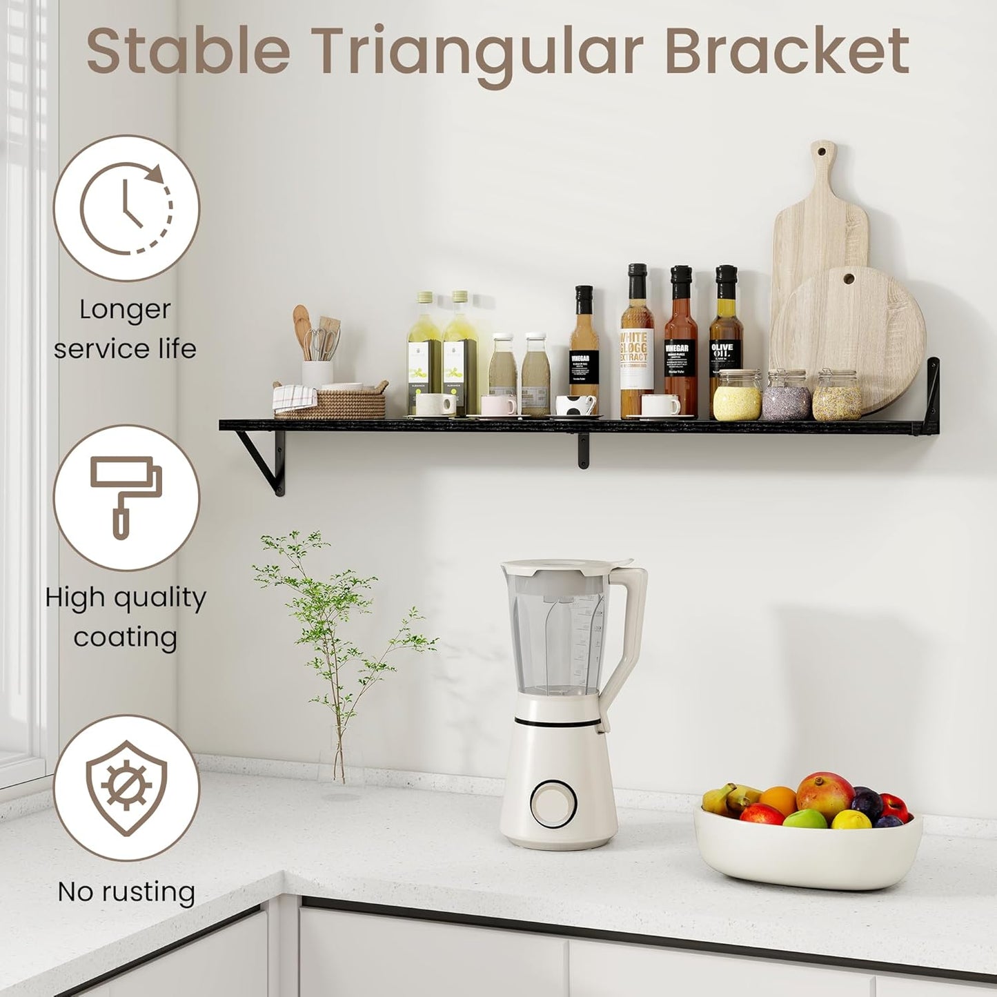 Dreamland Deep Floating Shelves for Wall, 48W x 8D Wall Mounted Shelves Set of 2, Wide Display Ledge Shelf with Sturdy Metal Brackets for Living Room, Bathroom, Bedroom and Kitchen, Black