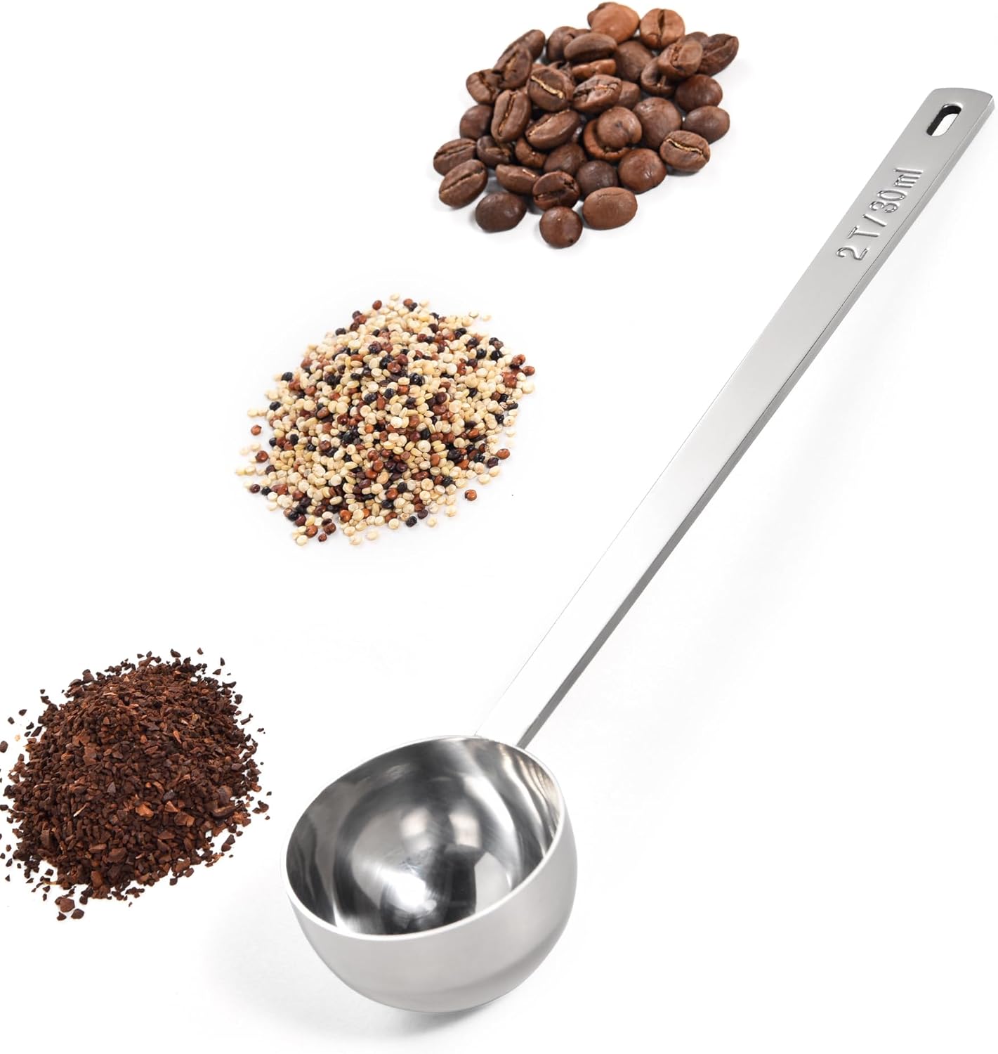 18/8 Stainless Steel Coffee Scoop, Doosu Food-Grade Metal Measuring Spoon with 6.9in Long Handle, Tablespoon Scooper for Coffee Beans, Ground Coffee, Espresso, Protein Powders, Tea, Sugar (2 Tbsp)