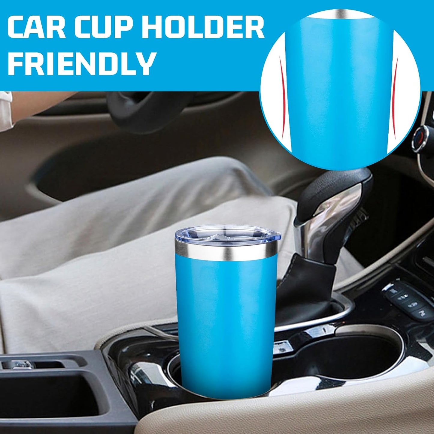 20oz Tumbler with Lid Double Wall Vacuum Insulated Travel Coffee Mug Stainless Steel Thermal Cup Powder Coated Sturdy Coffee Tumbler for Hot and Cold Beverage (Baby blue,1)