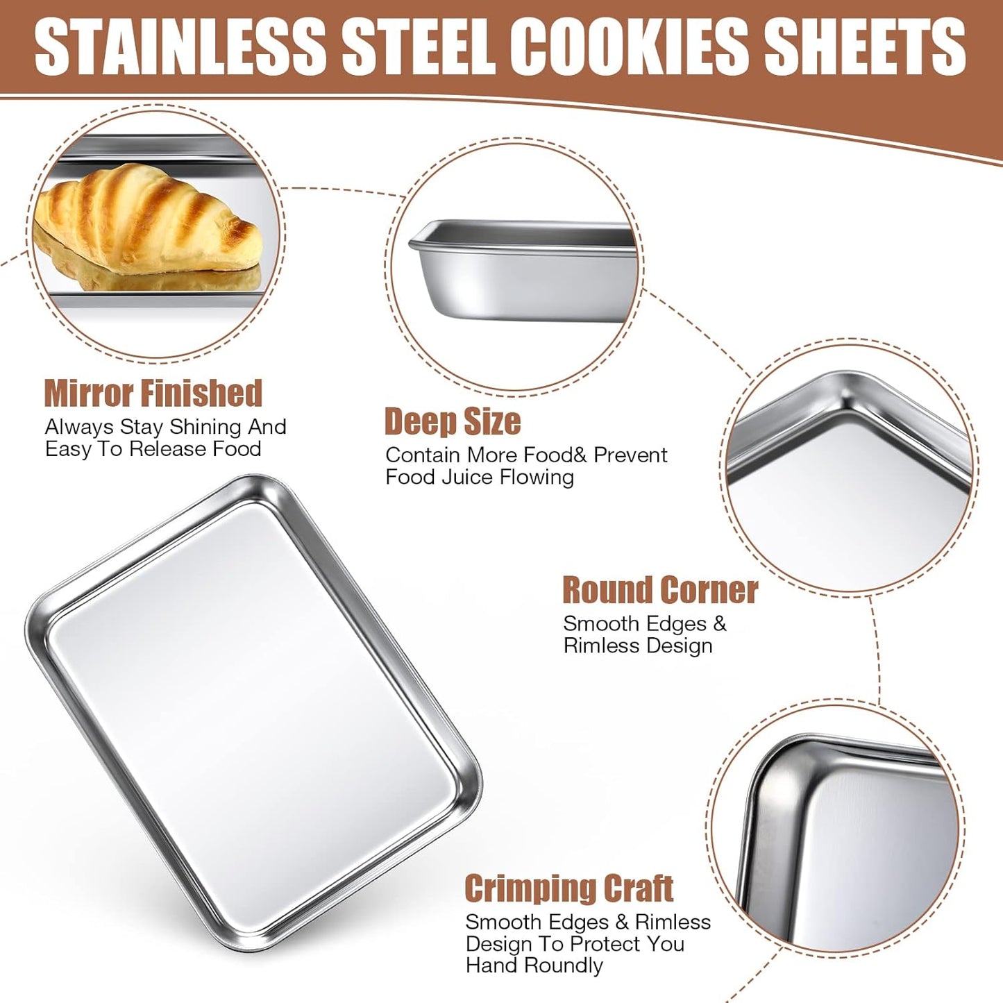 12 Pcs Baking Sheet Pan Set 9 x 6.7 x 1 Inches Cookie Sheet Small Toaster Oven Pans Stainless Steel Tray Barbecue Grill Pan Rectangle Trays Oven, Non-stick, Easy Clean