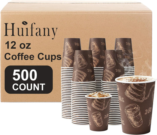 500 Pack 12 oz Coffee Cups, Paper Cups 12 oz Disposable Coffee Cups Thickened Paper Cups Bulk Hot/Cold Cup for Office, Home, Event